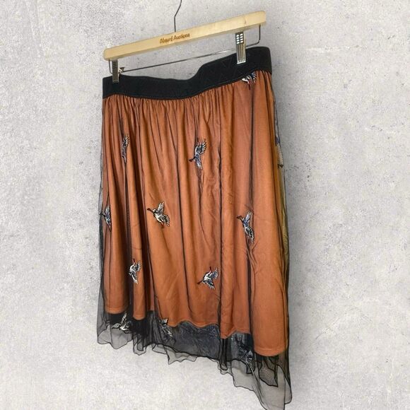 Lularoe NWT Lola Skirt Size XL Brown/Copper With Black Tulle Overlay And Birds - Picture 1 of 6